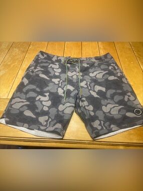 Marsh Wear Men's Gray Camo Swim Board Shorts with Neon Drawstring